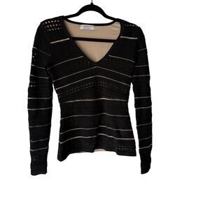 Bailey 44 Sweater Y2k Small Black Beige Striped Textured Knit Going‎ Out Top
